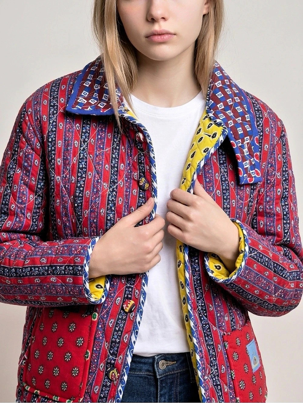 Reversible Storytime Quilt Jacket Red & Yellow